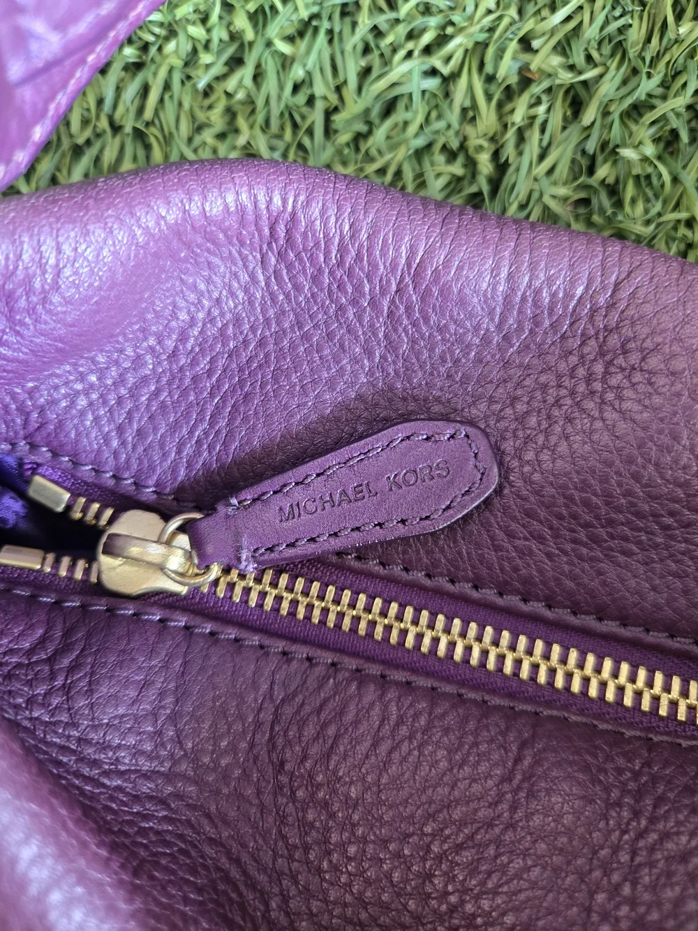 Michael Kors 1981  Plum Pebbled Leather Shoulder Bag with Gold Hardware